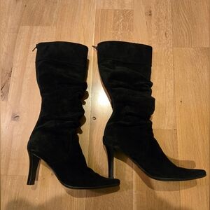 The Slouch Boot Trend. White Mountain Black Suede Boots Carson zip up.